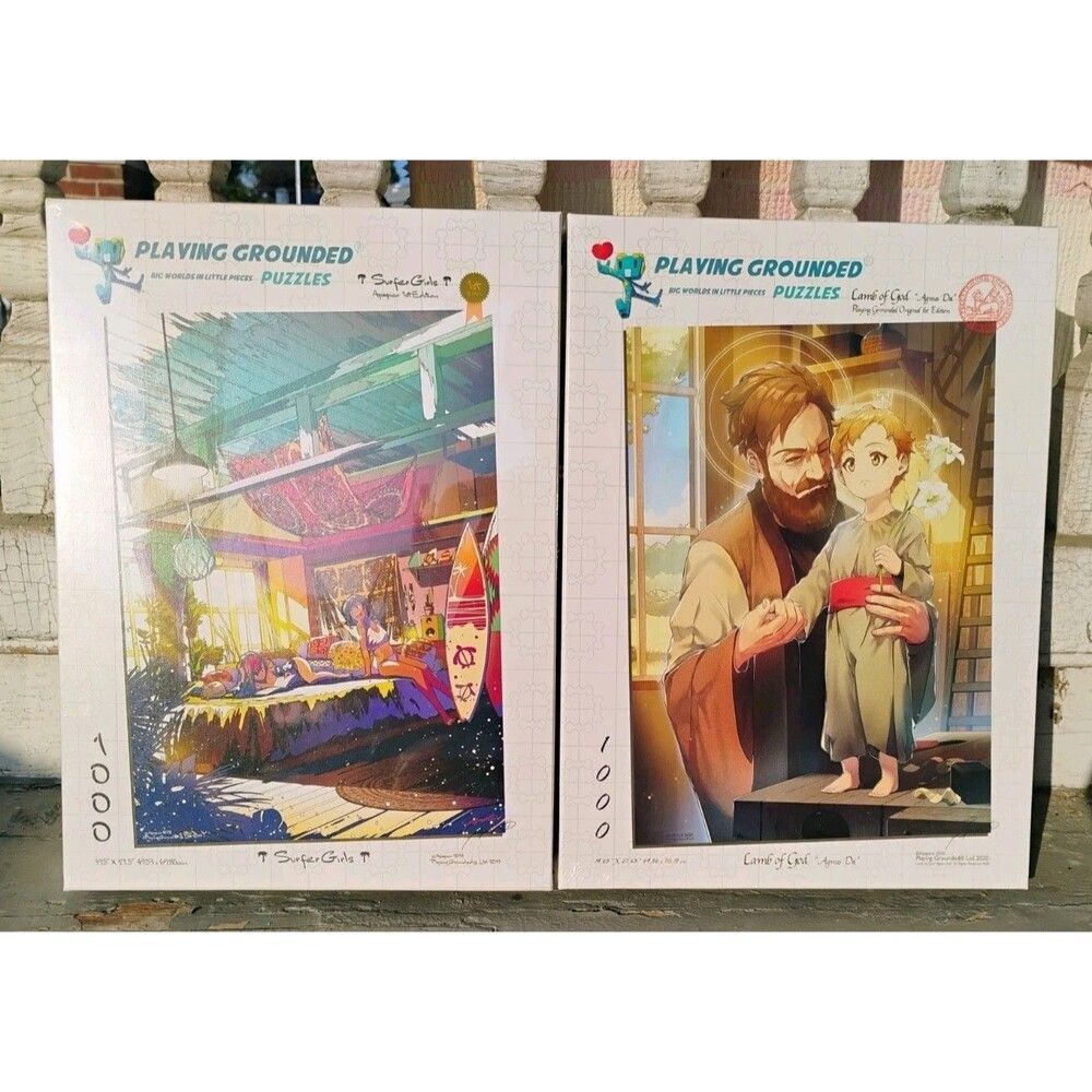 Lot Of 2 Sealed 1000 Piece Playing Grounded Puzzles - Surfer Girls & Lamb Of God